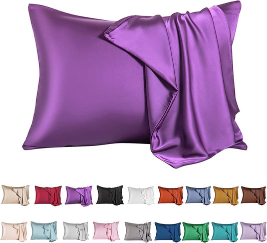 Mulberry Silk Pillowcase for Hair and Skin,Queen Size Cooling Silk Pillow Case with Hidden Zipper,Allergen Proof Dual Sides Soft Breathable Smooth Silk Pillow Cover for Women(Queen,Purple)