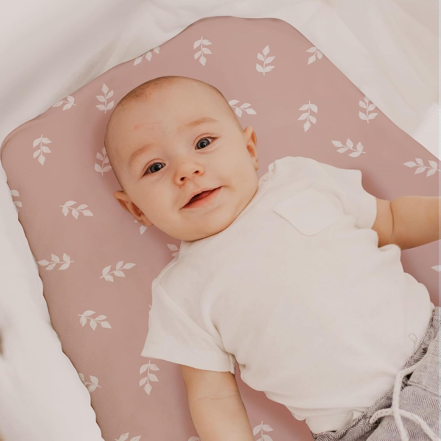 Gllquen Baby Bassinet Sheets 4 Pack, Breathable Cozy Fitted Mattress Sheet, Elastic Travel Crib Fashionable Floral Pattern, Standard Cradle Safe Sheets for Baby Boys Girls 32"x16"(Deer & Rose)