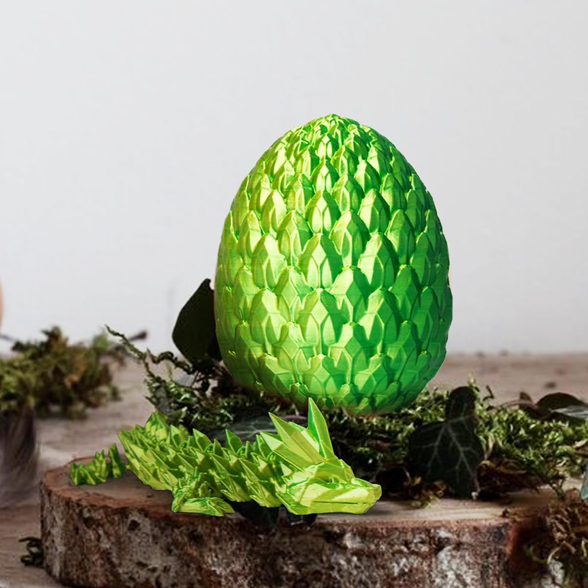3D Printed Dragon in Egg, Beautiful Flexible Crystal Dragon Figurine Decor, Gifts for Adults and Kids (Laser Yellow Green)