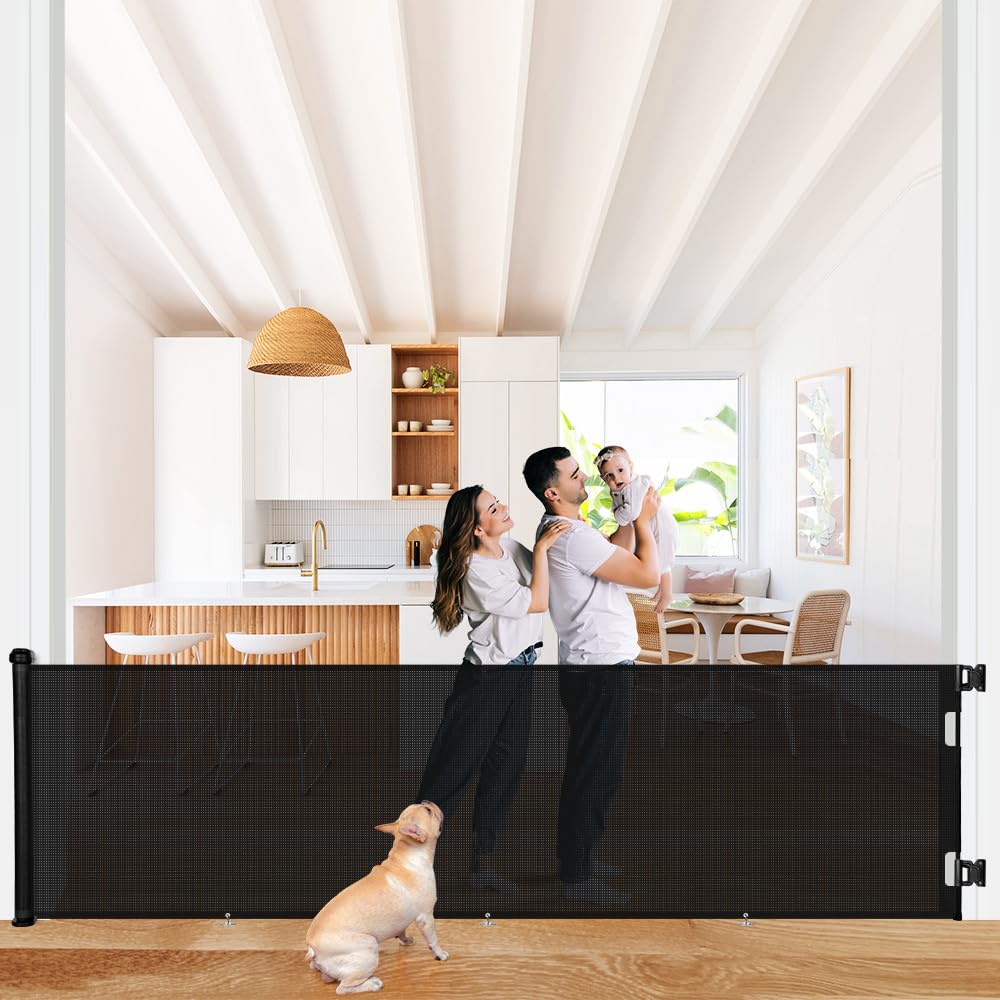 COMOMY 118" Retractable Baby Gates Extra Wide, Retractable Dog Gate for Large Openings, Extra Long Dog Gates for The House, Extra Large Mesh Pet Gate for Stairs, Doorways, Hallways, Indoor&Outdoor