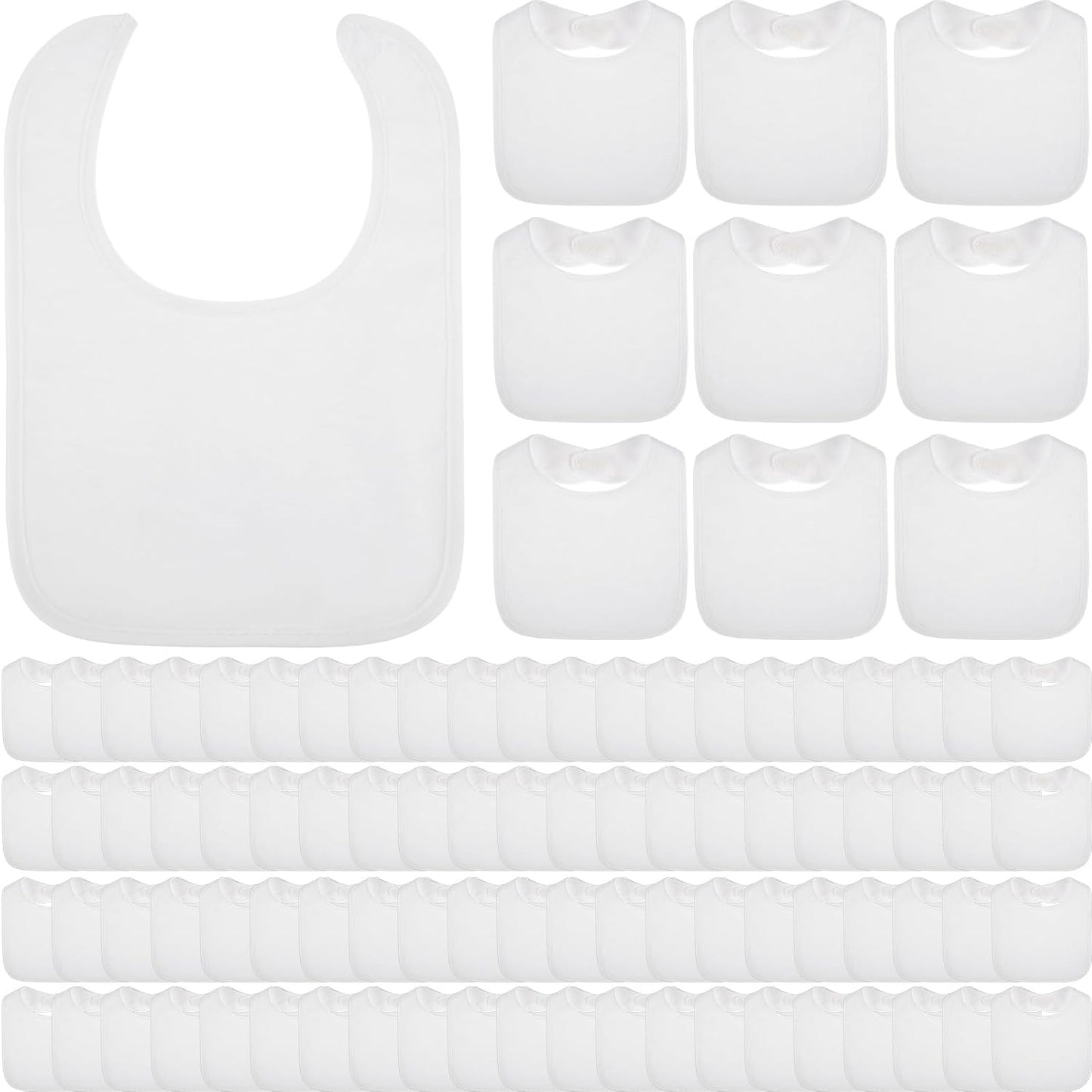 Toulite 80 Pcs White Bibs for Baby Washable Reusable Waterproof Cotton Feeder Bibs with Double Sided Design