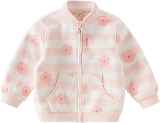 DAVE & BELLA Kids Printed Polar Fleece Jacket Toddler Baby Boys Girls Zip Up Long Sleeve Spring Fall Warm Outerwear Coat
