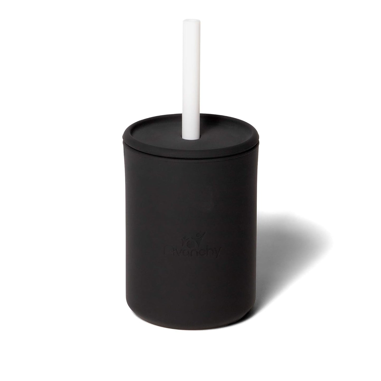 Avanchy Silicone Training Sippy Cup with Straw Lid – Tiny Cup for Babies 6+ Months to Toddlers 1 Year Old – 5 oz Infant Water Cup for Baby Led Weaning, Black