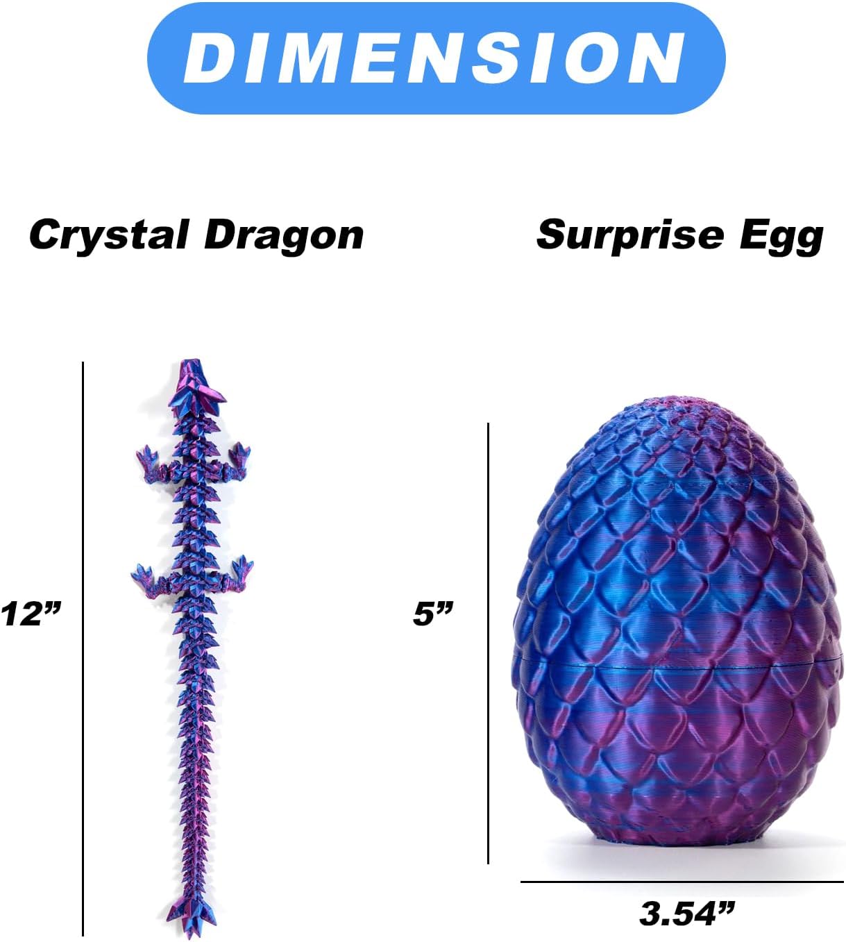 3D Printed Dragon in Egg, Full Articulated Dragon Crystal Dragon with Dragon Egg, Home Office Decor Executive Desk Toys, Adults Fidget Toys for Autism/ADHD (Laser Green, 12")
