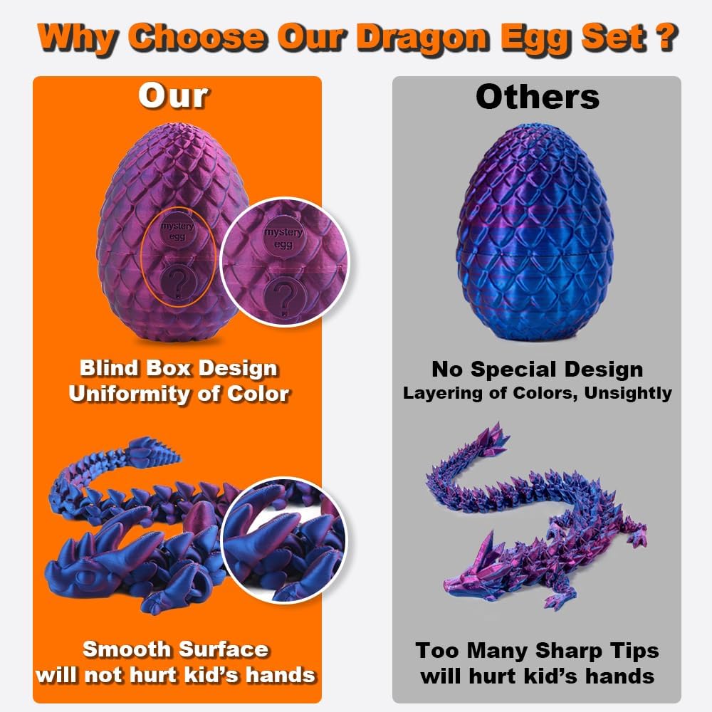 STONESTAR 3D Printed Dragon Fidget Toys, 12" Full Articulated Dragon in Mystery Egg, Home Office Decor Executive Desk Toys Xmas/Easter Gift for Dragon Lovers (Laser Yellow/Green)