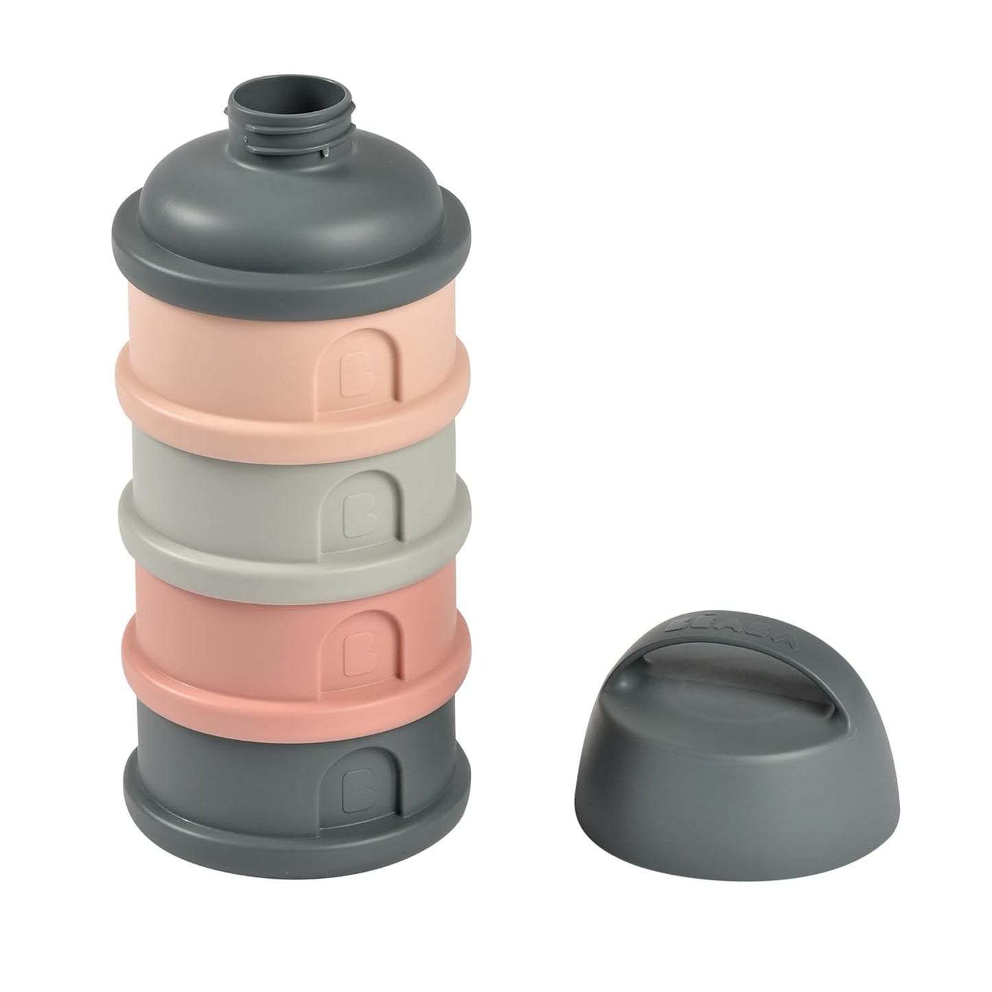 BEABA Formula and Snack Container, Baby Formula Dispenser, Toddler Baby Snack Storage Container, Holds up to 11 Doses of Milk Powder Per Compartment, Made in France, Rose