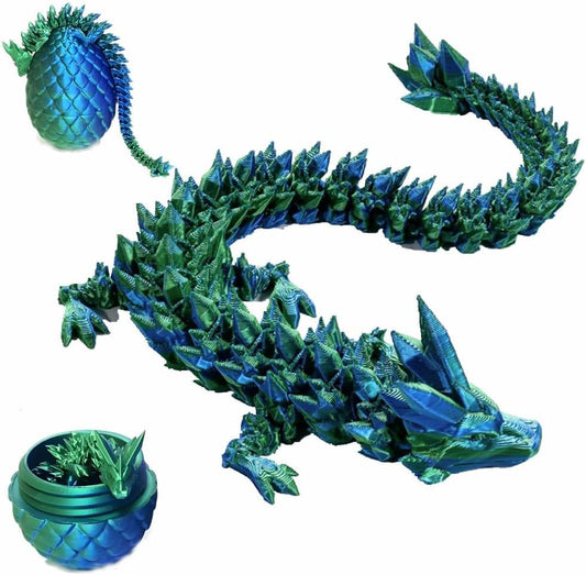 3D Printed Dragon Eggs with Dragon Inside, Articulated Crystal Dragon in Egg , Executive Dragon Fidget Desk Toys for Gifts, Home Office Decor (Green)