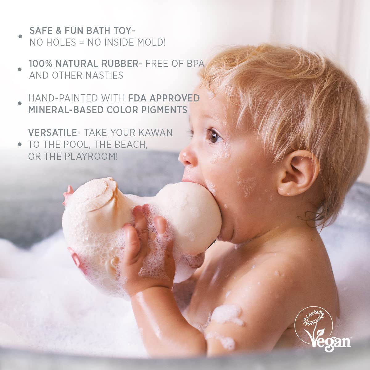 HEVEA Kawan Mini Rubber Duck - 100% Natural Rubber Baby Bath Toy - Eco Friendly, Perfect for Playing, Teething, and Bathing - Mold Free Bath Toys - Golden Ochre