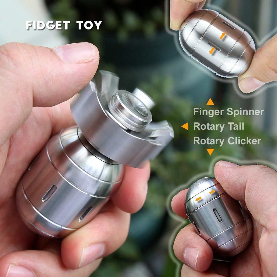Atomic Bomb Fidget Toys, Metal Fidget Spinners, 3 in 1 Executive Desk Toy, EDC Clicker, Office Sculpture Home Decor, Stress Relief, Gifts for Teens Men Adults (Stainless Steel)