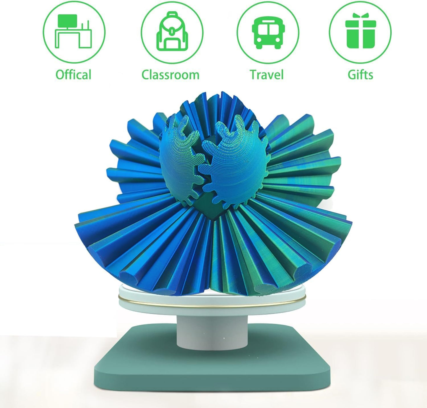 Gear Ball for ADHD 3D Printed Gear Ball Steampunk Whirling Wonder Fidget Toy Gearsphere Gear Ball for Stress and Anxiety Relaxing Fidget Ball Ideal for Sensory Needs and Autism (Laser Blue Green)
