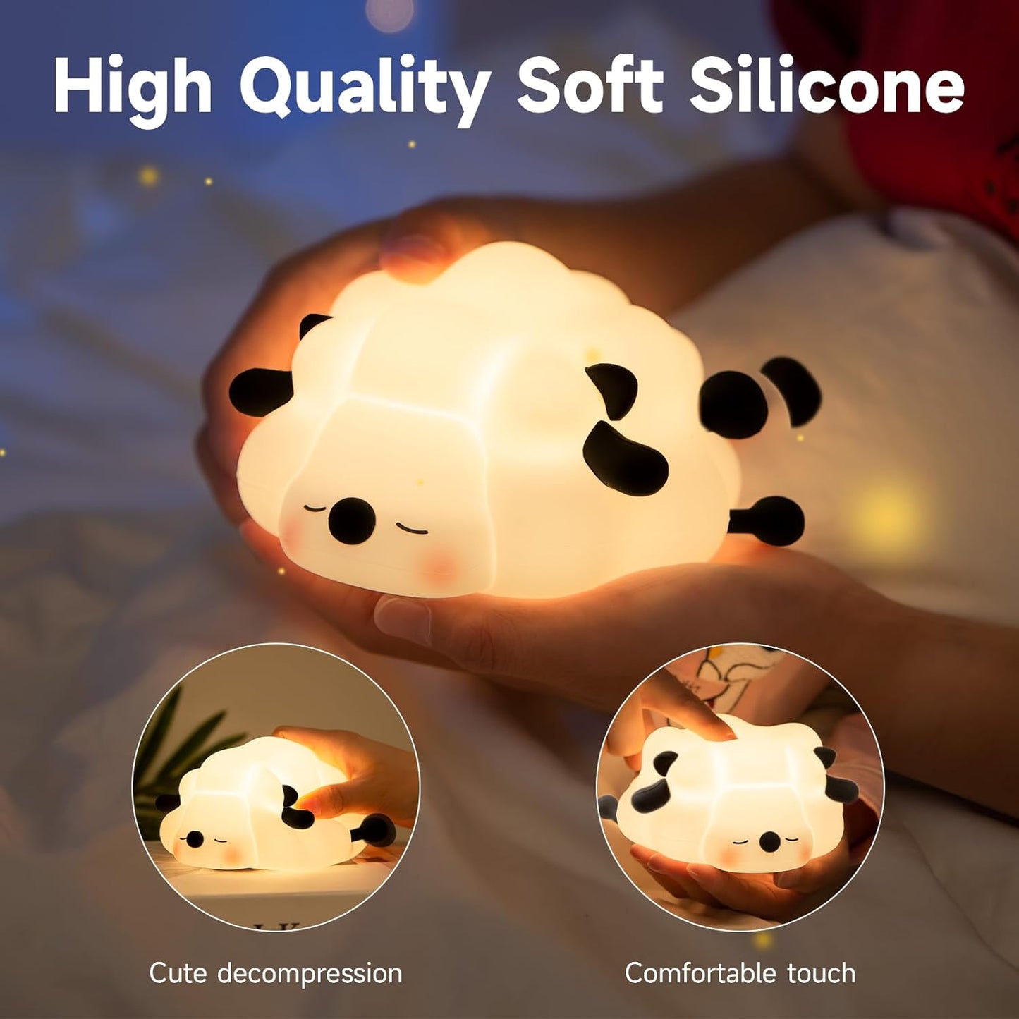 Rechargeable LED Night Light for Kids, 3-Level Dimmable Nursery Nightlight, Food Grade Silicone Squishy Lamp Perfect Bedside Touch Lamp with 30 Min Timer for Breastfeeding, Toddler, Baby Décor Black