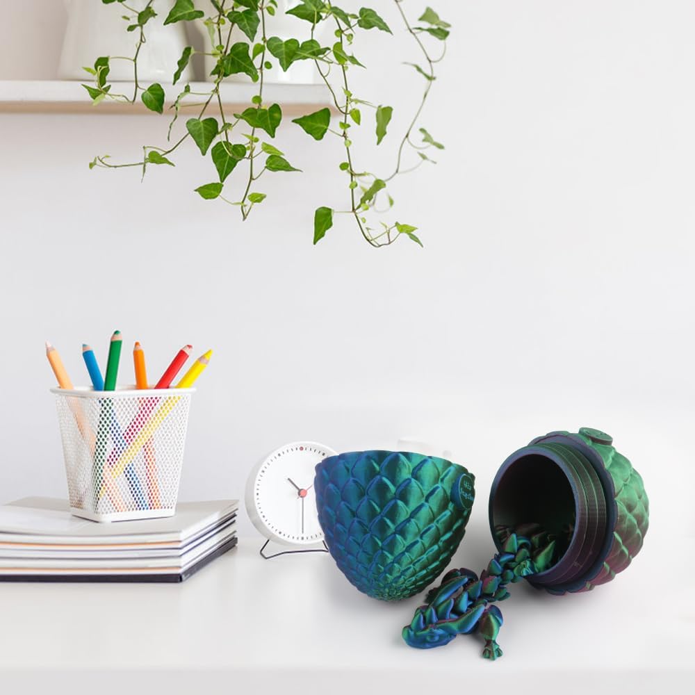 3D Printed Dragon Eggs with Dragon Inside, Mystery Crystal Dragon Egg Fidget Toys for Autism/ADHD, Articulated Dragon Fidget Toy, Executive Desk Toys, Home Office Decor (Green+Purple+Blue)