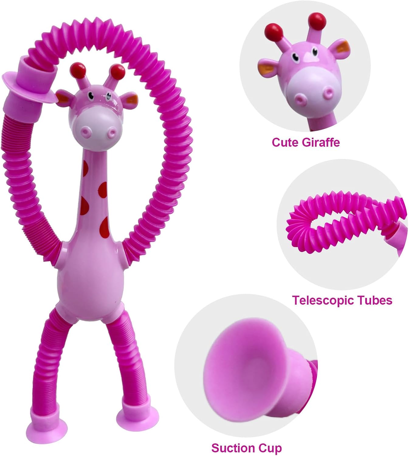 Suction Cup Pop Tubes Giraffe Toy 4PCS, Telescopic Sensory Fidget Toys Funny Shape Changing for Kids Boys Girls Adult Giraffe