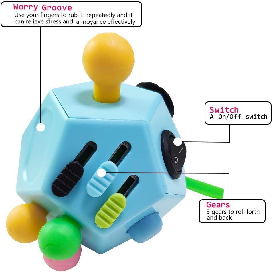 12 Sided Cube Toys,Fidget Toys Relief Stress and Anxiety Depression Anti for Kids and Adults with ADD, ADHD, OCD, Autism(Blue & Mix Colors B3)