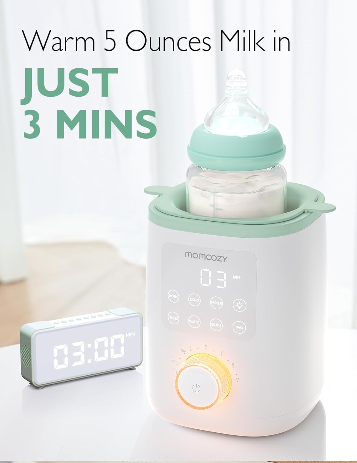 Momcozy Retain Nutrients Bottle Warmer, 9-in-1 Baby Bottle Warmer with Night Light, Accurate Temperature to Preserve Fullest Nutrients in Breast Milk, Bottle Warmers for All Bottles