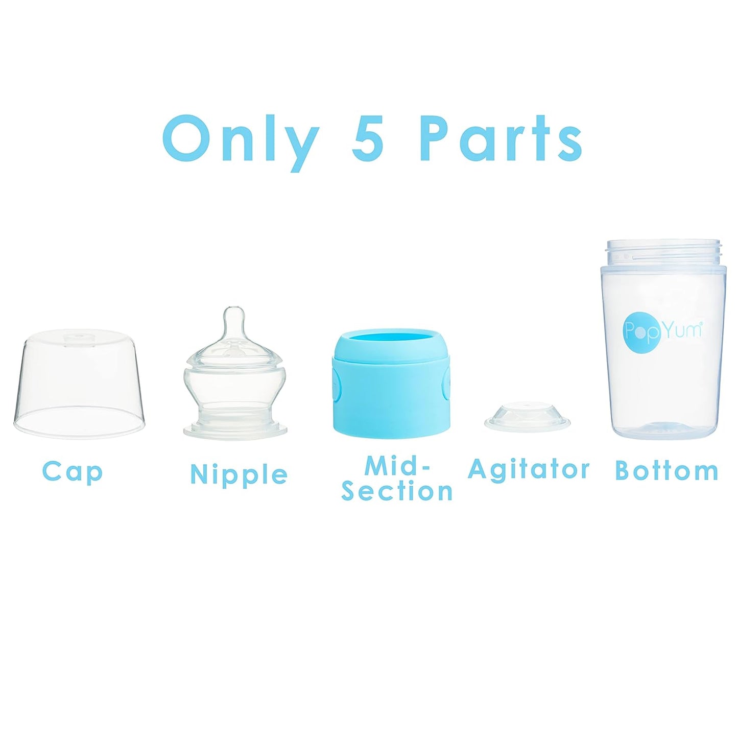 PopYum 9 oz Blue Anti-Colic Formula Making/Mixing/Dispenser Baby Bottles, 3-Pack with #2 Medium Flow Nipples, 260 ml, BPA-Free, Natural Latch