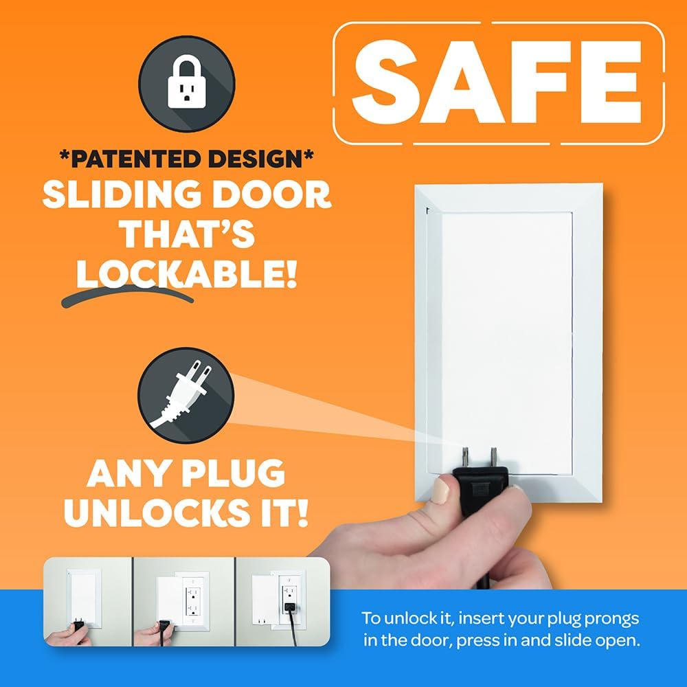 Child Resistant Outlet Cover (4-pack | White) | Decora GFCI Wall Plate | Sliding Door that Locks | Safe & Stylish | Patented Design | Made in the USA | Quick & Easy Installation | Socket Shield