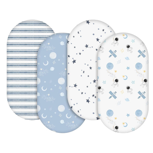 Gllquen Baby Bassinet Sheets 4 Pack, Breathable Cozy Fitted Mattress Sheet, Elastic Travel Crib Fashionable Pattern, Standard Cradle Safe Sheets for Baby Boys Girls 32"x16"(Astronaut)