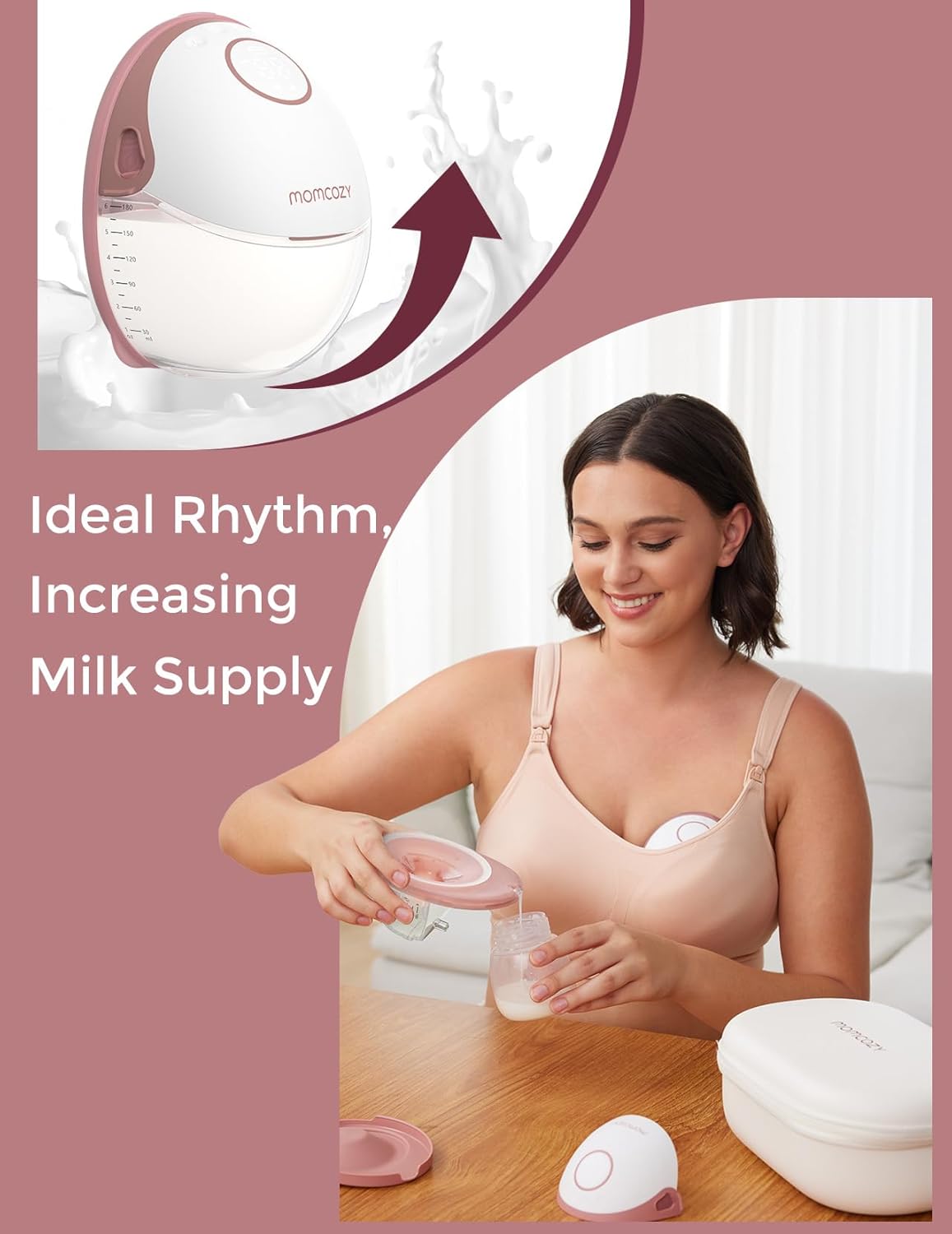 Momcozy Breast Pump Hands Free Mobile Style | M6, Wearable Breastfeeding Pump Ideal Rhythm for More Milk, DoubleFit Flange More Fit & Discreet with 3 Modes & 9 Levels, 24mm - 2 Pack Cozy Red