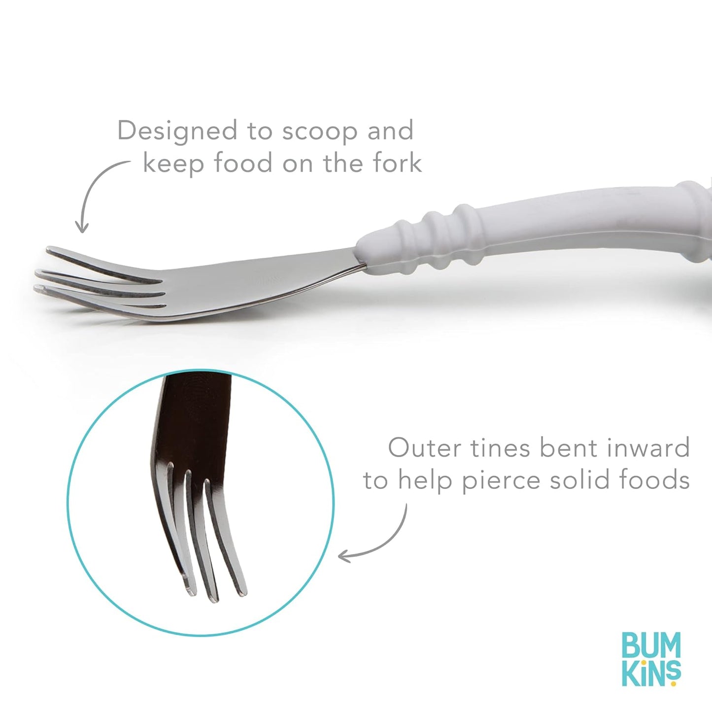 Bumkins Toddler Utensils, Kids Size Fork and Spoon Set, Silicone and Stainless-Steel Training Silverware, Angled Forks / Sporks for Self-Feeding, Children Hold Learning to Eat, 18 Mos Up, Dark Blue