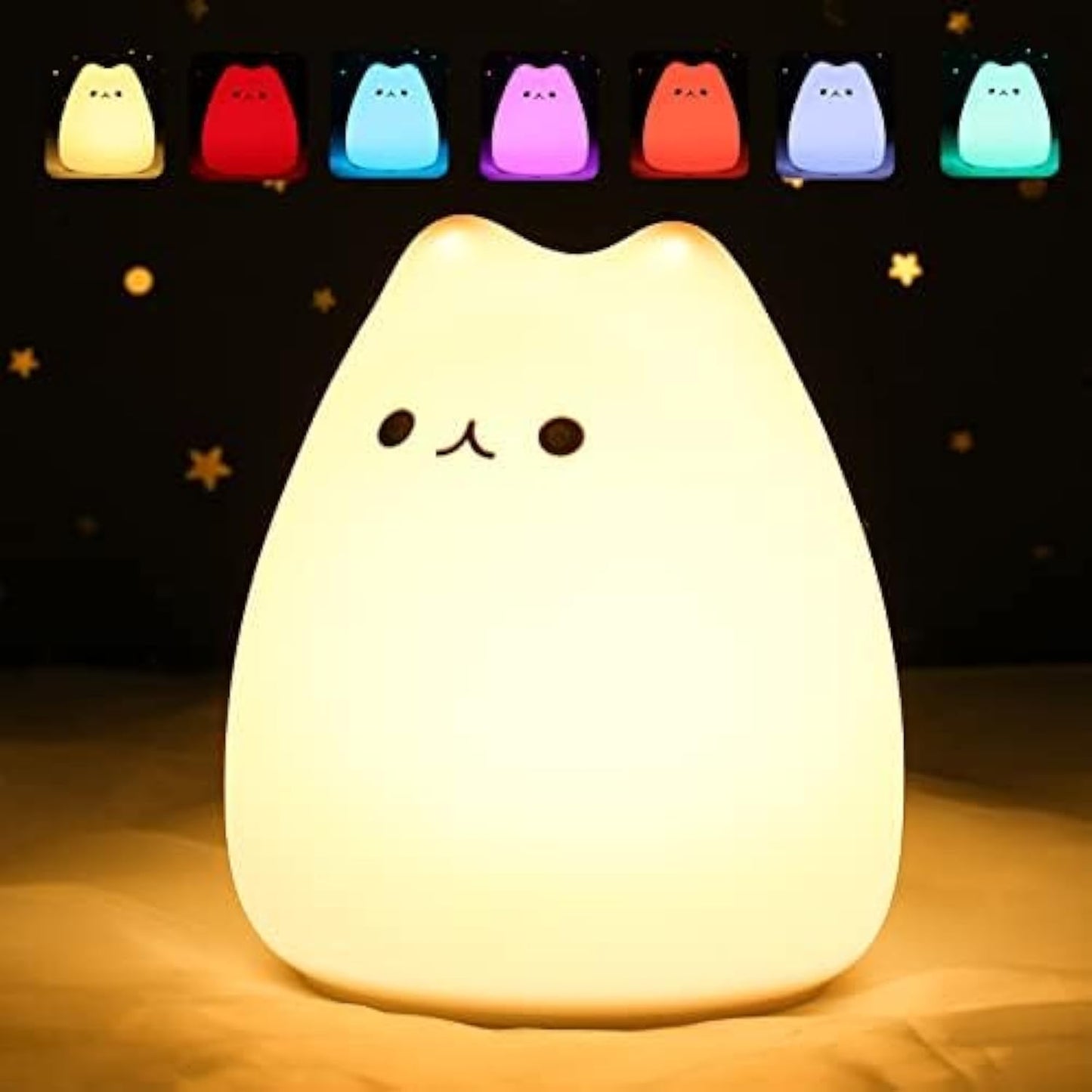 ZKLiLi Cute Cat Lamp, Night Light for Girls Bedroom, Kitty Lamp Birthday Gifts for Kids Baby Toddler Teen Portable Silicone Kawaii Nightlight Nursery Room Decor (Battery Cat)
