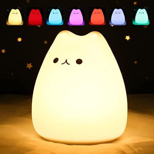 ZKLiLi Cute Cat Lamp, Night Light for Girls Bedroom, Kitty Lamp Birthday Gifts for Kids Baby Toddler Teen Portable Silicone Kawaii Nightlight Nursery Room Decor (Battery Cat)
