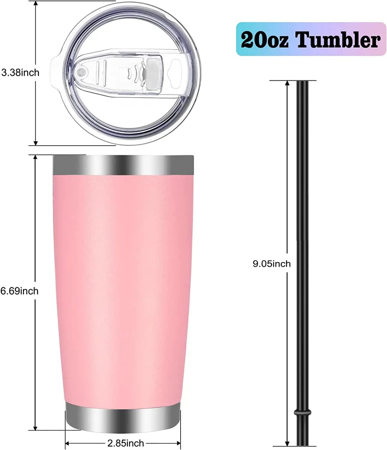 VEGOND 20oz Tumbler with Lid and Straw Stainless Steel Tumbler Cup Bulk Vacuum Insulated Double Wall Travel Coffee Mug Powder Coated Coffee Cup(Pink 6 Pack