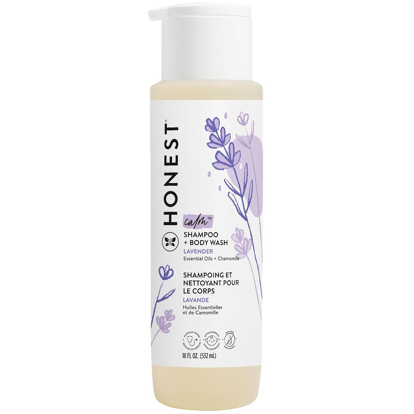 The Honest Company 2-in-1 Cleansing Shampoo + Body Wash | Gentle for Baby | Naturally Derived, Tear-free, Hypoallergenic | Lavender Calm, 18 fl oz
