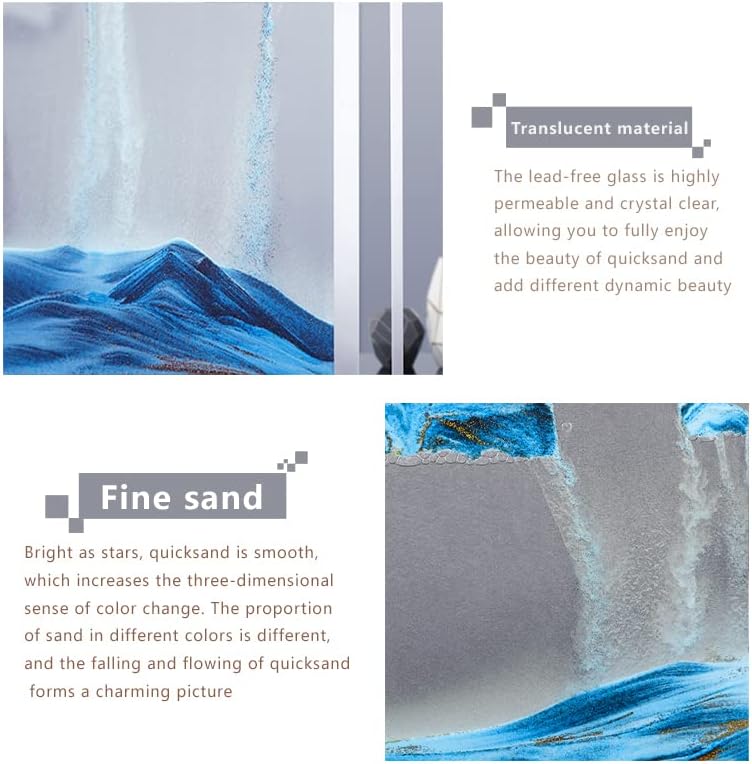 Moving Sand Art Picture 3D Deep Sea Sandscapes Sand Art Liquid Motion Bubbler Timer for Adult Kid Desktop Art Toys for Home Decor and Office(Square+Blue+7In)
