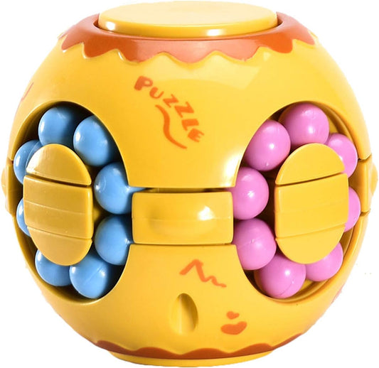 Rotating Magic Bean Cube Spinner Fidget Toy,Stress Relief Fidget Puzzles for Adults Kids,Anxiety Relief Learning & Education Toys,Puzzle Toys for Unisex-Children(Yellow)