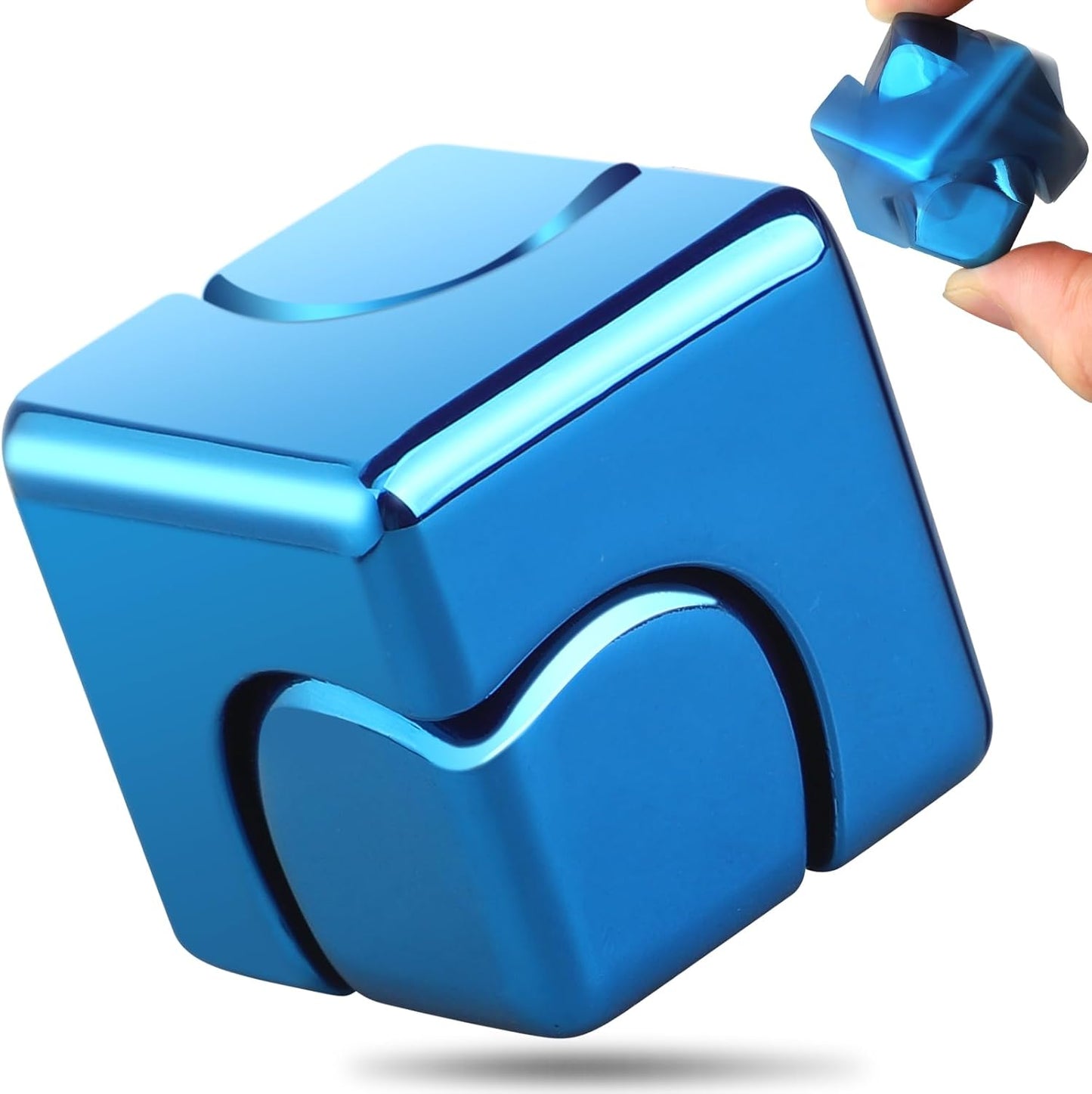 Infinity Cube Fidget Spinner Toy for Kid Adult, Metal Fidget Block Sensory Focus Toy for Boy Girl 3-12, Fingears Stress Relief Easter Stuff EDC Desktop (Blue)