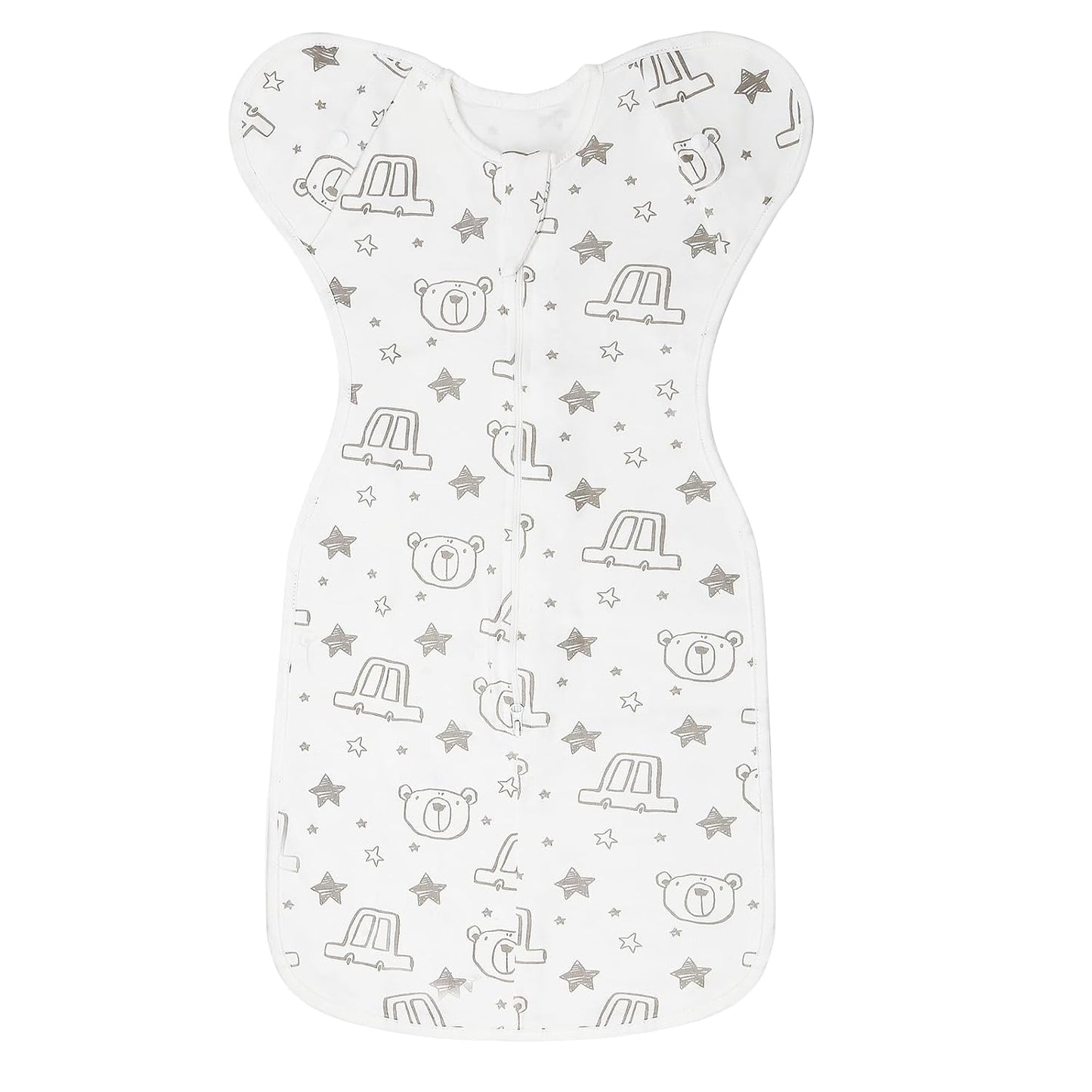Baby Transition Swaddle Sack, Baby Swaddle Arms Up Transition Bag,Snug fit Calms Startle Reflex, Breathable Cotton Newborn Sack, 2-Way Zipper Cars & Bears (0-3 Month)