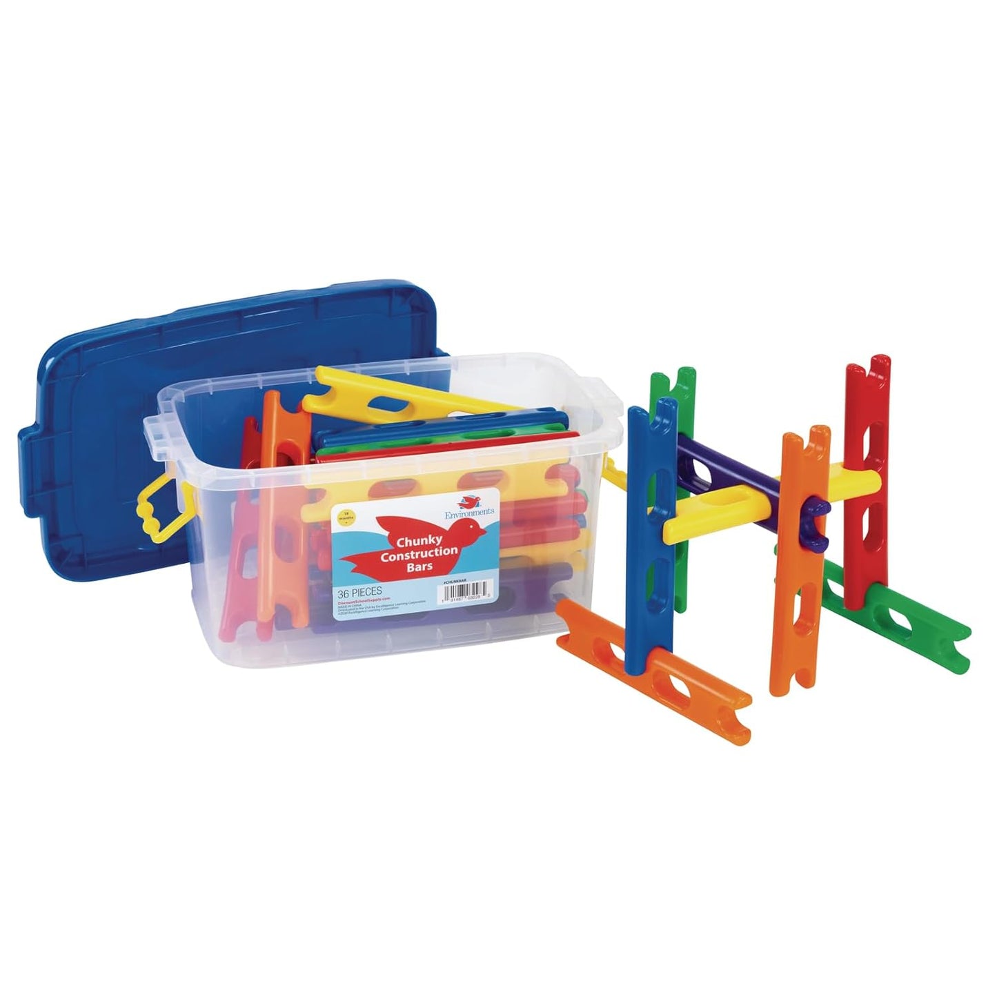 Environments 6.25 inch Chunky Construction Bars, 36 Pieces, Building Blocks, Manipulatives, Early STEM, Educational Toy, Ages 18 Months and Up