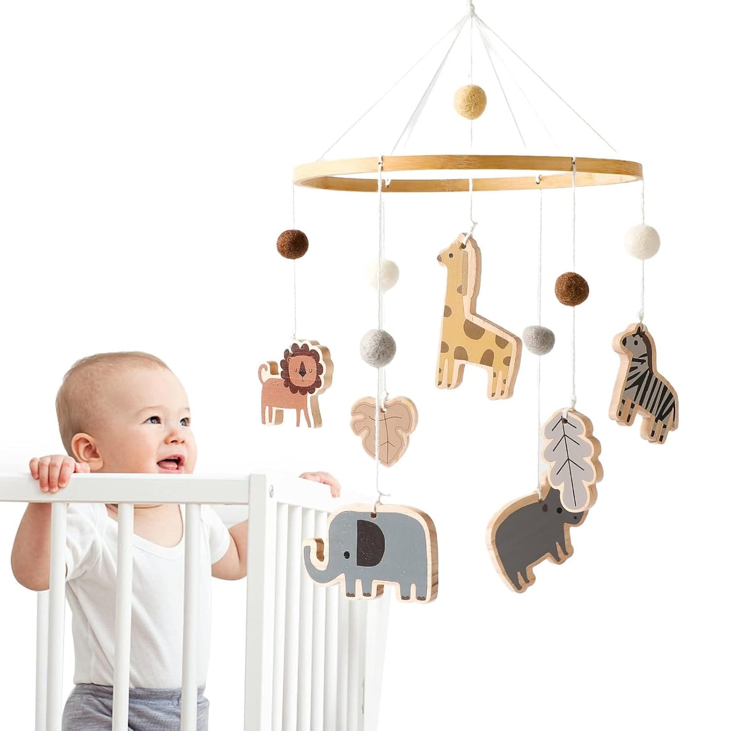 Baby Mobile for Crib - Jungle Animals Baby Mobile - Nursery Safari Mobile for Girl or Boy | Gender Neutral Handmade Mobile| Wild Animals Ceiling Mobile