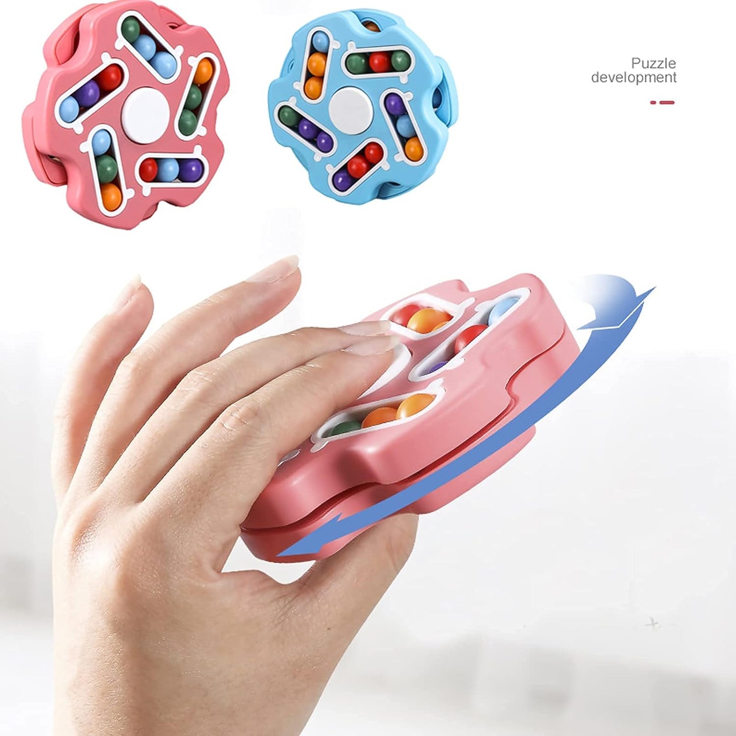 Fidget Toy Rotating Magic Bean Cube Spinner,Stress Relief Gifts Fidget Puzzles for Adults Kids,Anxiety Relief Learning & Education Toys,Double Flip Handheld Puzzle Cube Toys(Blue)
