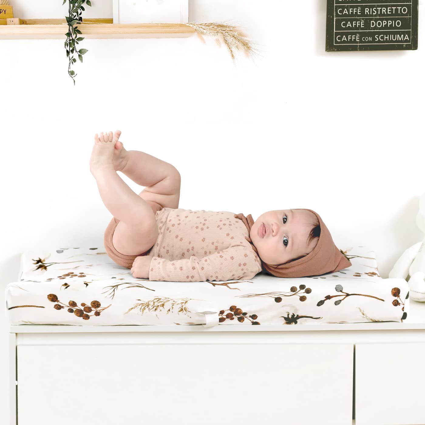 GRSSDER Stretch Ultra Soft Jersey Knit Changing Pad Cover Set 2 Pack, Change Table Pad Covers Fit 32"/34" x 16" Pads Safe and Snug, Unisex Stylish Pretty Diaper Change Table Sheets for Baby, Beige