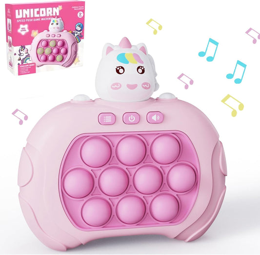 Unicorn Fast Speed Pushing Pop Game, Pink Pop Game Light Up Fidget Toys with Instant Sound Feedback | Animal Pop Target Push Bubble Game Toy for Kids Fast-paced Pop Game Console (No Battery)