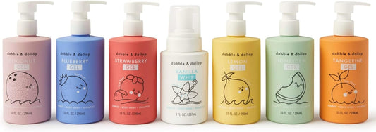 Dabble & Dollop Rainbow of Bubbles – Natural 4-in-1 Bath Set for Kids, Includes Bubble Bath, Body Wash, Shampoo, USA Made, No Parabens/Sulfates, Vegan, Gluten-Free, Tear-Free (7-Pack)