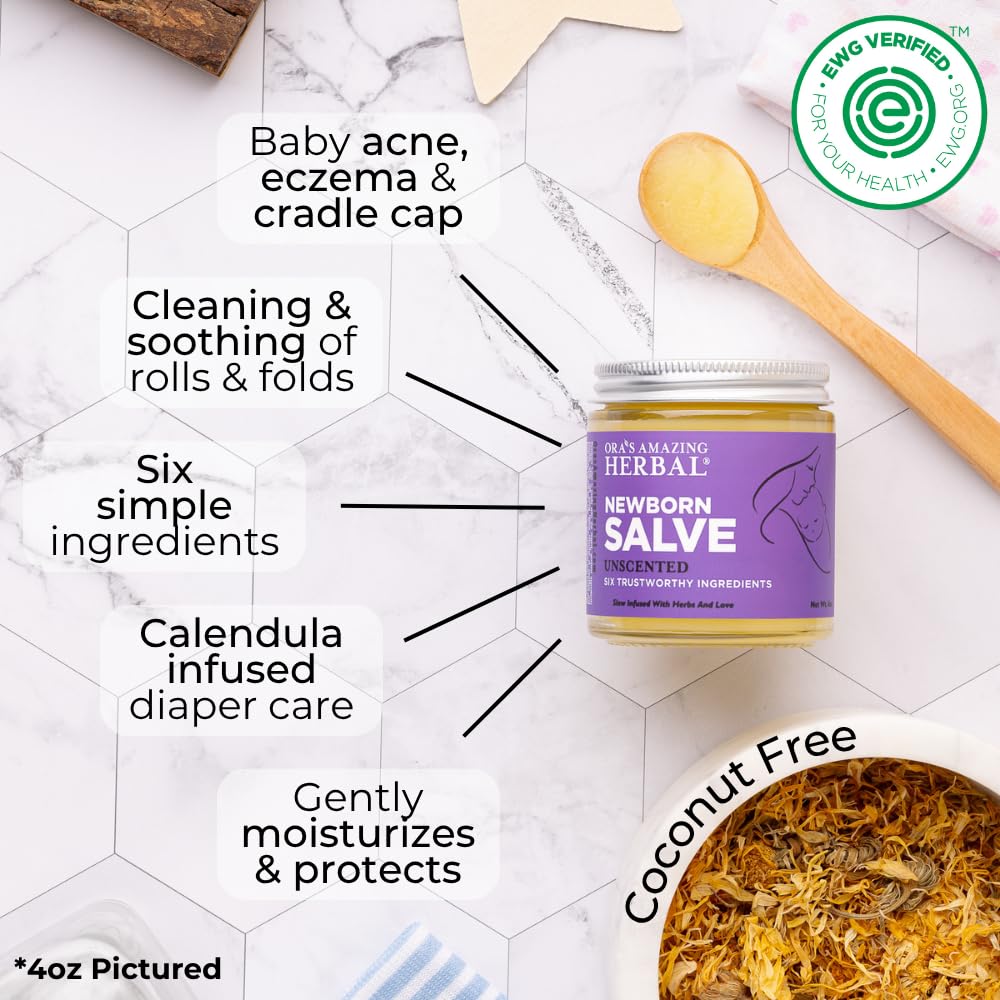 Ora's amazing Herbal, Newborn Salve, Diaper Rash Cream, Calendula Baby Balm, EWG Verified Baby Ointment, Acne Eczema, Butt Cream, Infant Massage, Natural Paraben Free, Good for Sensitive Skin 1 oz