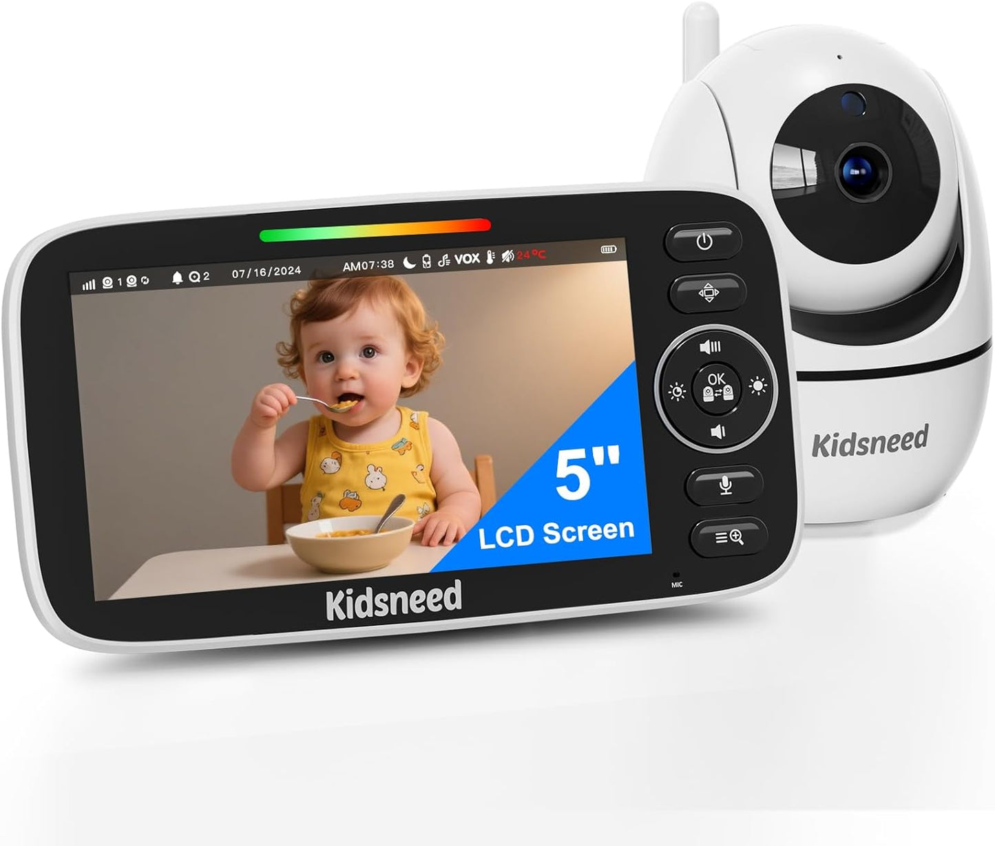 Baby Monitor with Camera and Audio – 720P Baby Camera No Wifi, 5 inch Screen,48 Hours Battery Life, Night Vision, Remote Pan& Tilt& Zoom，Two-Way Talk, Lullabies, Thermal Monitor, 1000ft Range