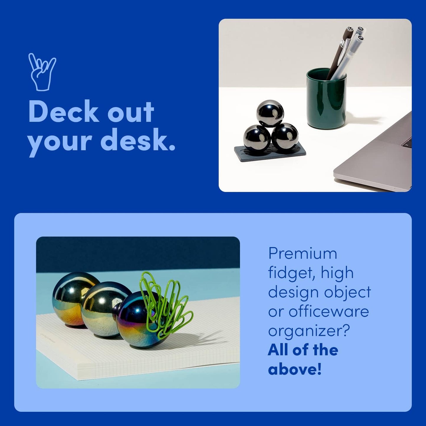 Speks Supers, 33mm Magnets Balls Fidget Toys for Adults, Set of 6, Great Office Desk Decorations and Stress Relief Gifts, Gun Metal