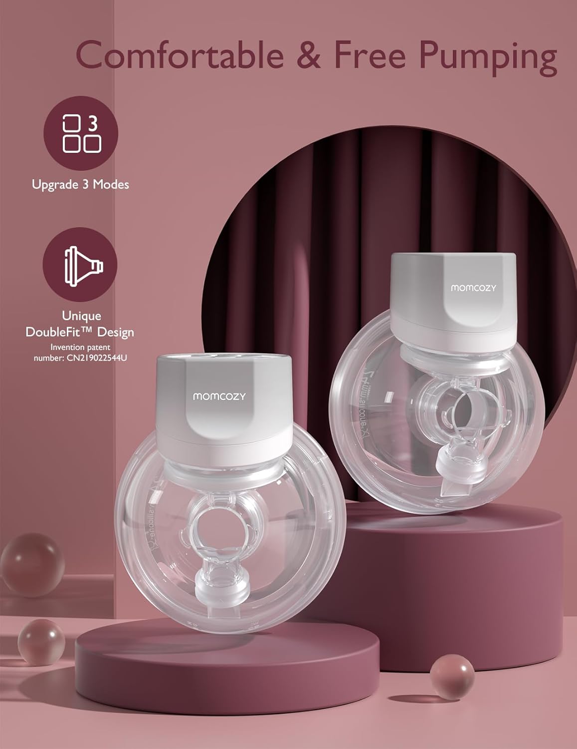 Momcozy Hands-Free Breast Pump S12 Pro, Wearable & Portable Pump with Soft DoubleFit Flange, 3 Modes | 9 Levels Double Electric Pump, Smart Display, 24mm, 2 Pack Cozy Grey