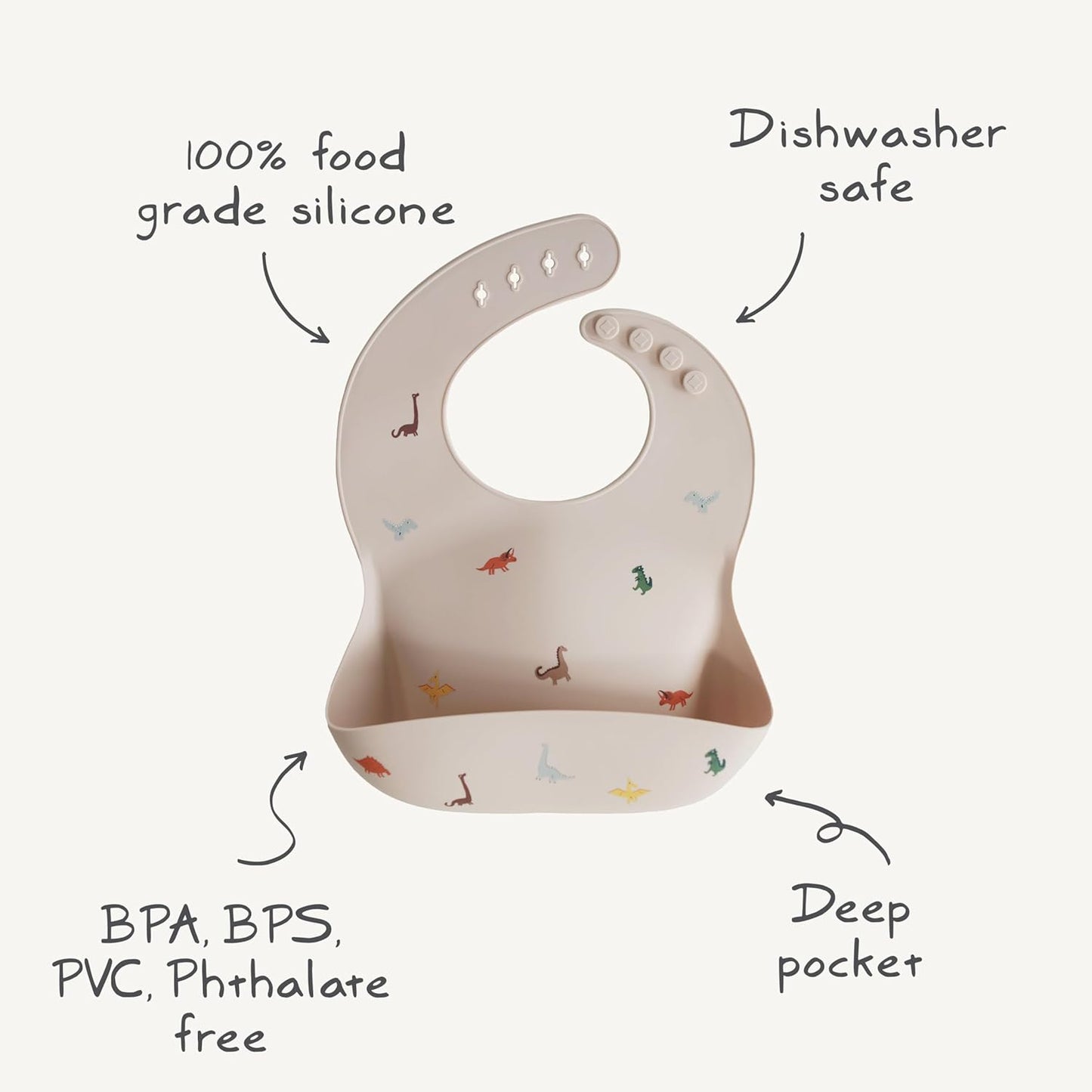 mushie Silicone Baby Bib | Adjustable Fit Waterproof Bibs (Smiley Face)