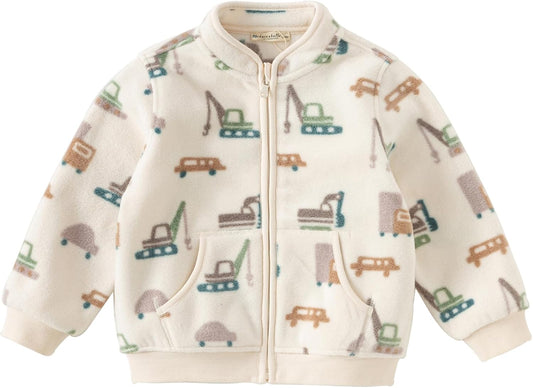 DAVE & BELLA Kids Printed Polar Fleece Jacket Toddler Baby Boys Girls Zip Up Long Sleeve Spring Fall Warm Outerwear Coat