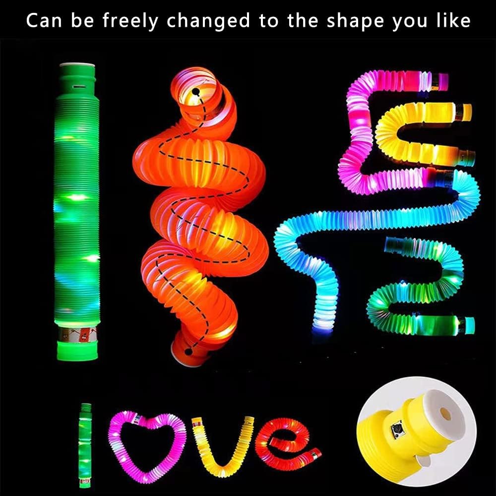 LED Light Up Pop Tubes Glow Sticks, Fidget Sensory Toys, Glow in The Dark Christmas Party Supplies Goodie Bag Stuffers for Boys Girls Birthday Party Carnival Return Gifts (20pcs)