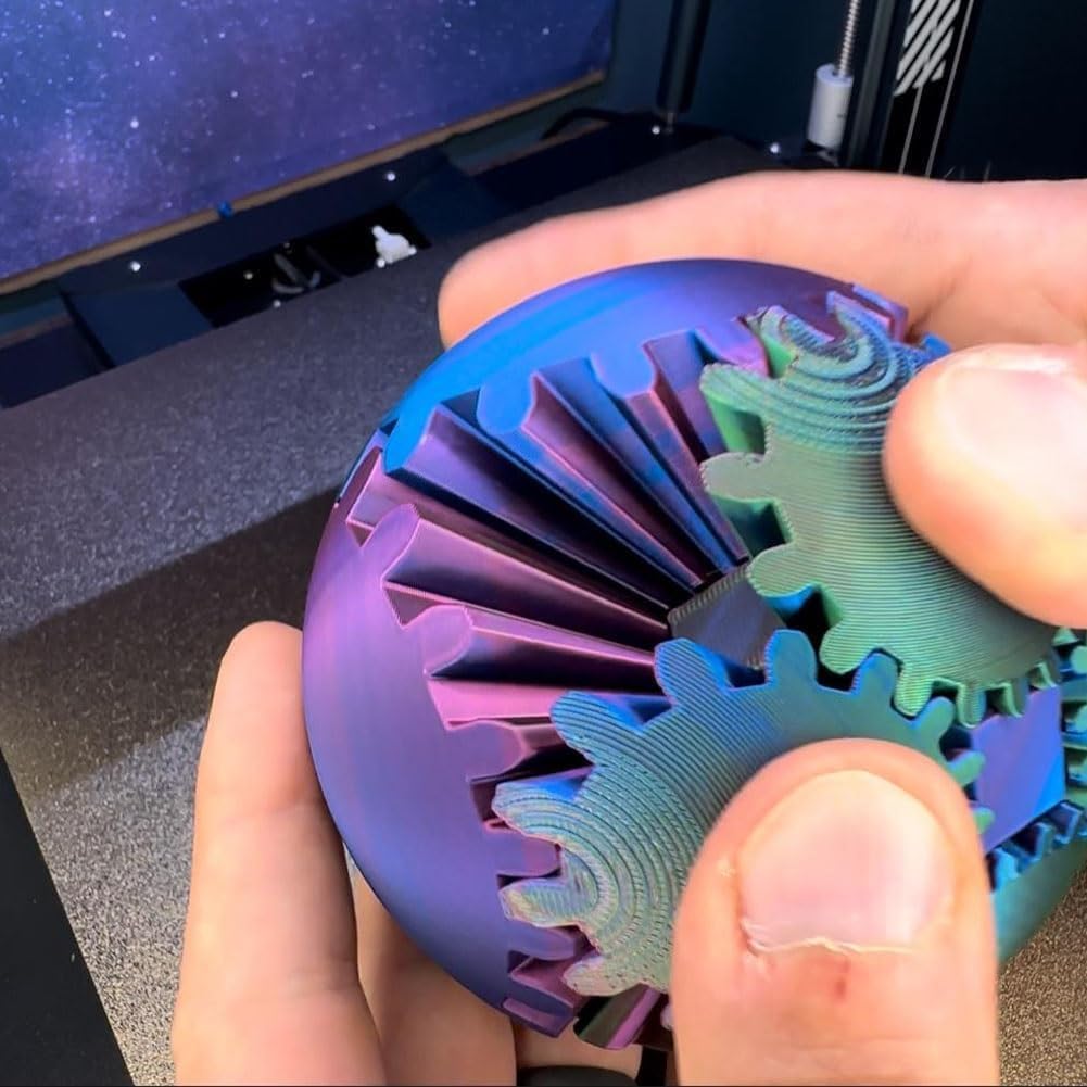 Gear Ball 3D Printed Gear Ball Fidget Toy, Gear Ball Fidget Toy, Perfect for Stress and Anxiety Relaxing fidget Toy, Desk Toy - Ideal for Sensory Needs and Autism (Laser Red Blue)