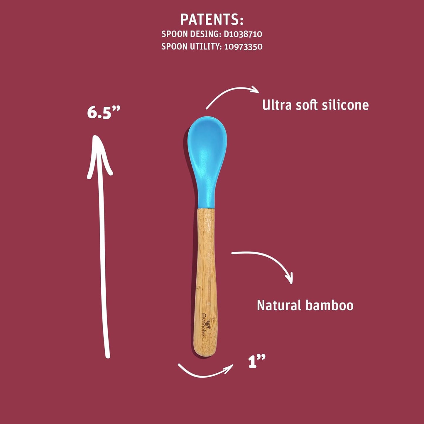 Avanchy Bamboo & Silicone Infant Training Spoons, BPA Free - Soft Tip, Easy on Gums, First Stage Feeding Utensils for Baby-Led Weaning, Self-Feeding, Gray