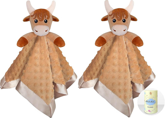 Loveys for Babies, Soft Baby Security Blanket Lovies for Babies, Stuffed Animals Blankie for Newborn Infant with Baby Snuggle Toy, Baby Boys Gifts Highland Cow Security Blanket 16 Inch