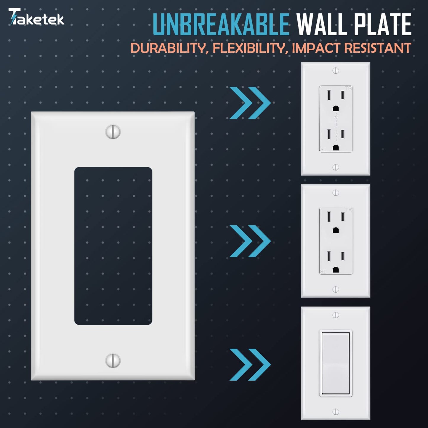 Decorator Wall Plates, Paddle Light Switch Covers, Wall Plates for Rocker Light Switches or Receptacle Outlets, Electrical Decora Faceplate Cover, Single Gang Wallplate, White, 10 Pack