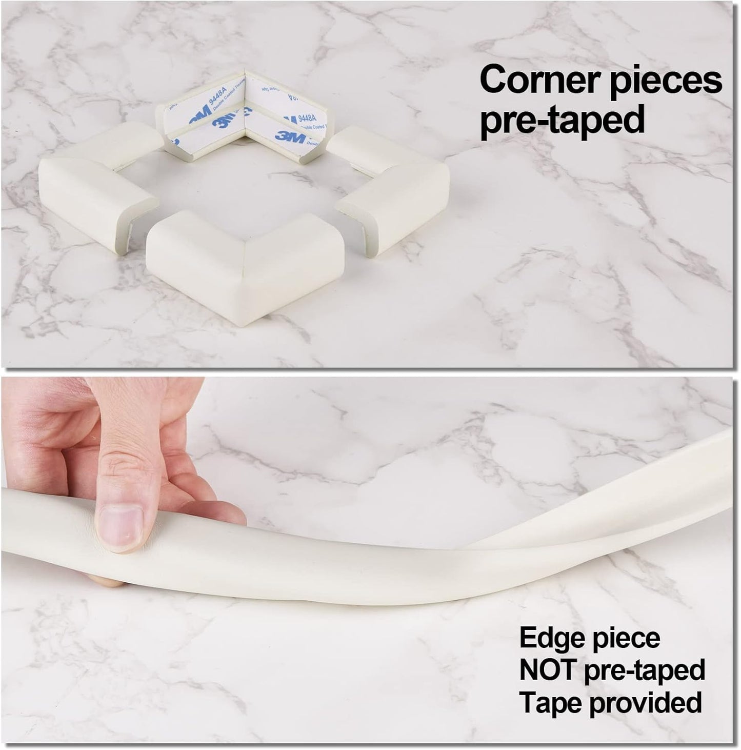 Baby Proofing Edge and Corner Guards, Safety Furniture Bumper with 3M Double-Sided Tape,16.40ft Edge + 4 Pre-Taped Corners Baby Corner Protector for Fireplace, Table, Stair, Cabinet (Beige White)